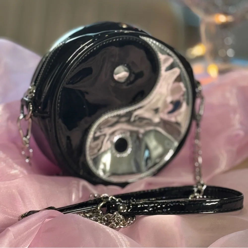 Dolls Kill / Current Mood / Black and White Ying Yang Crossbody Bag - Picture 2 of 10